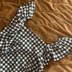 Black and White Checkered Top with Ruffle Sleeves